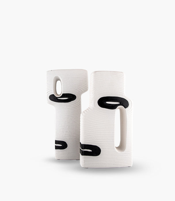 Monochroma Small Vase with Handle - Black & White