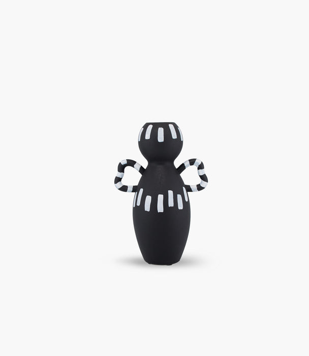 Monochroma Large Vase with Dual Handle-Black