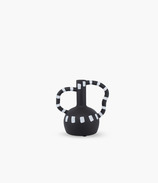 Monochroma Small Vase with Dual Handle - Black