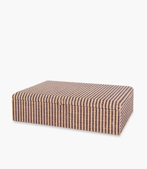 Tranquility Brown Striped Print Raffia Box 35.5x25cm