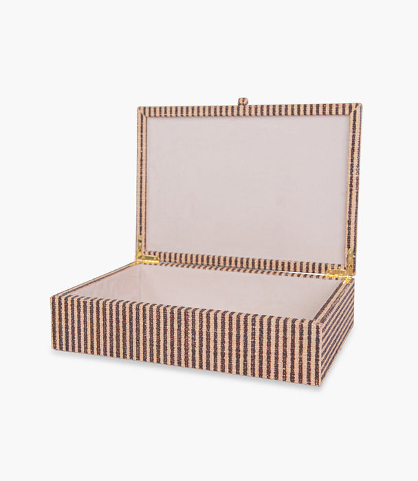 Tranquility Brown Striped Print Raffia Box 35.5x25cm