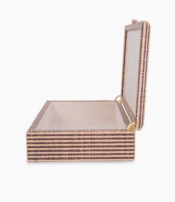 Tranquility Brown Striped Print Raffia Box 35.5x25cm