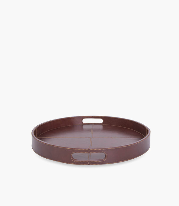 Tranquility Leather Round Serving Tray, Brown, 46x46x5Cm - Roomours