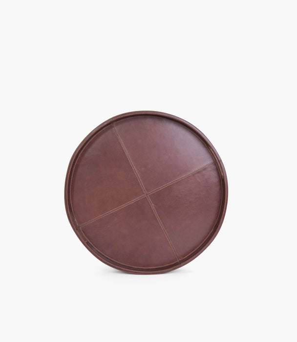 Tranquility Leather Round Serving Tray, Brown, 46x46x5Cm - Roomours