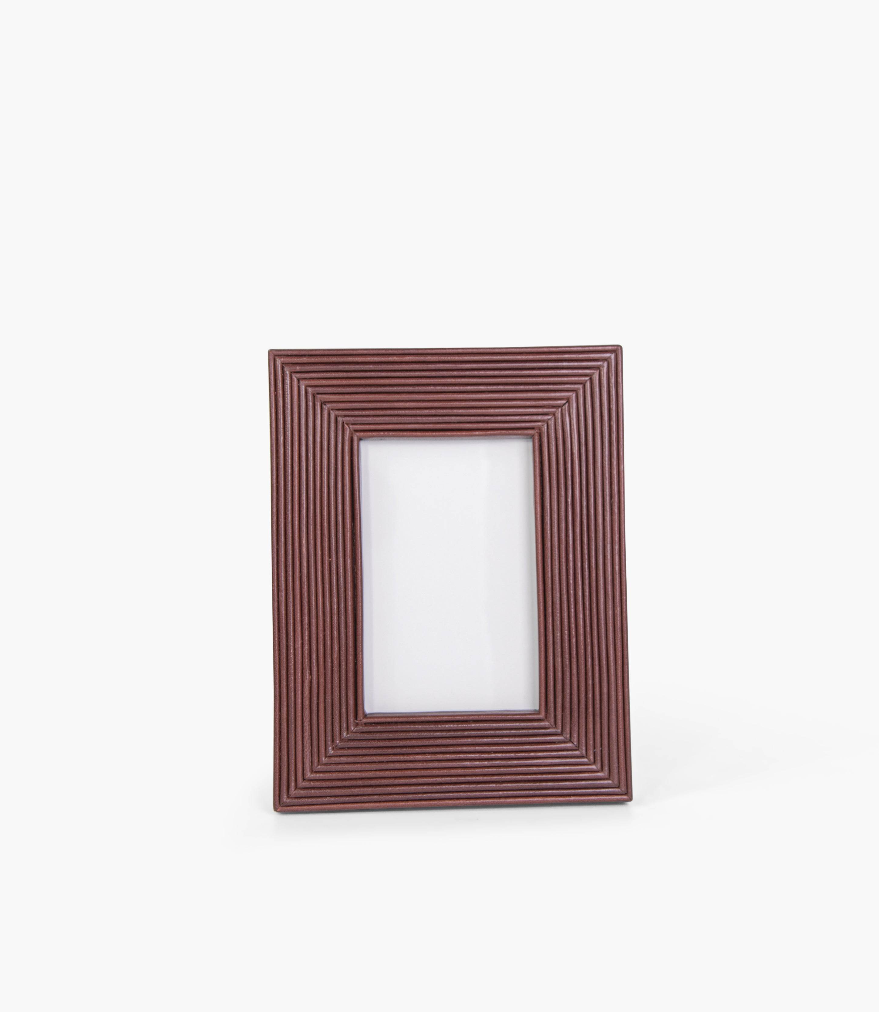 Tranquility Striped Leather Frame, Brown 23.5x18cm