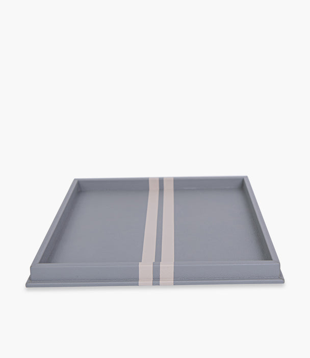 Tranquility Leather Striped Tray, Gray/White, 36x36x3Cm