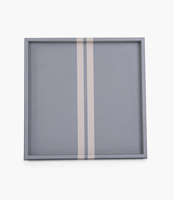 Tranquility Leather Striped Tray, Gray/White, 36x36x3Cm