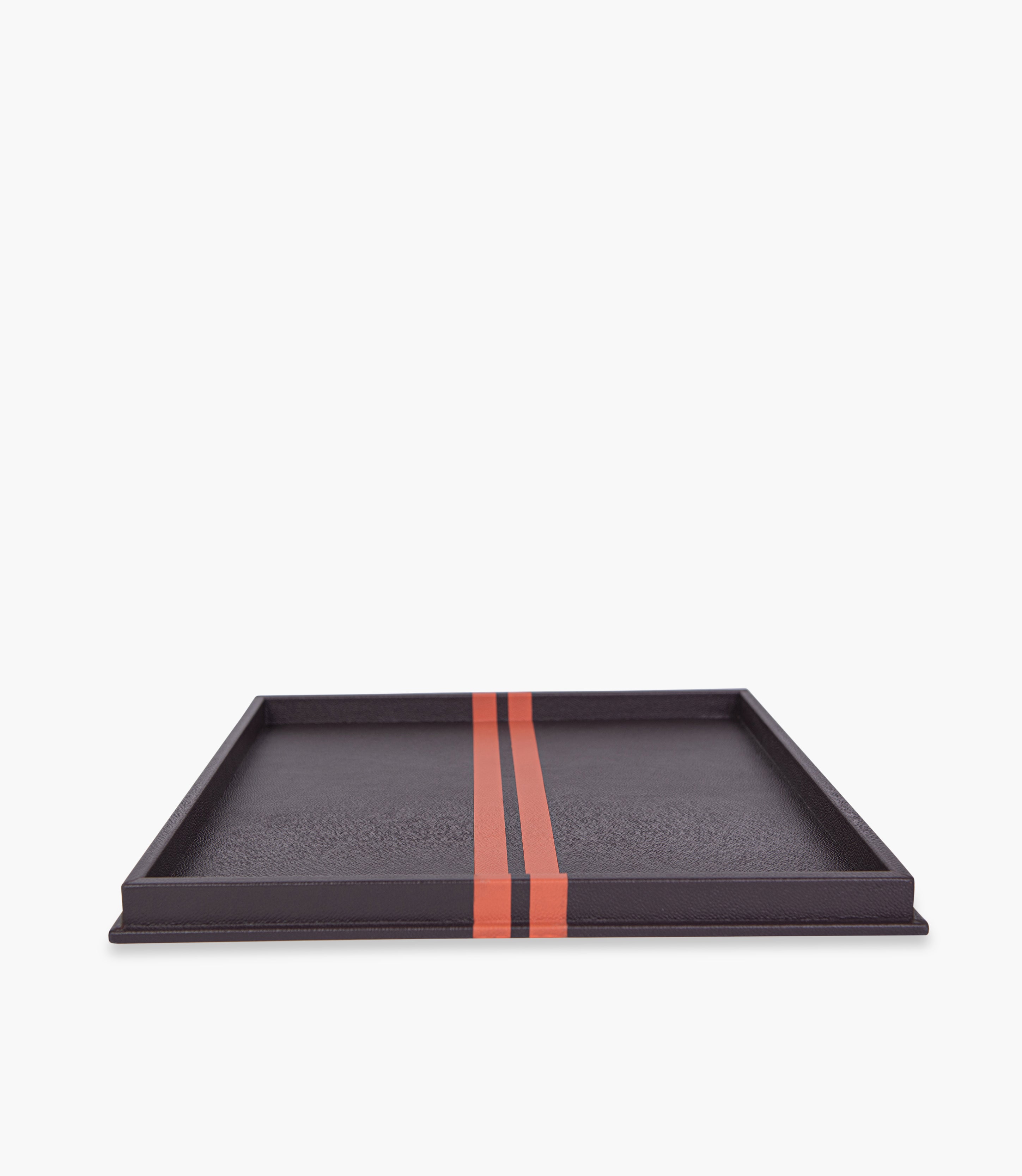 Tranquility Leather Striped Tray, Brown/Orange, 42x42x3Cm