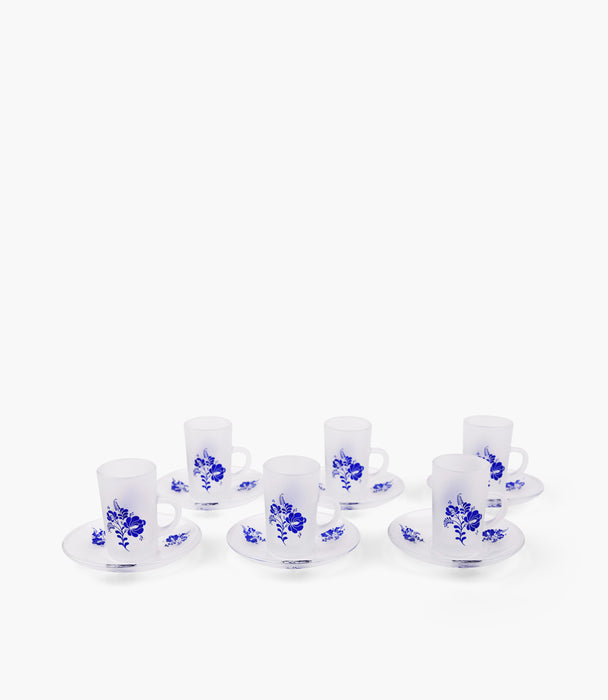 Flower Clear Sandblasted Frosted Tea Cup W/ Saucer Set of 6