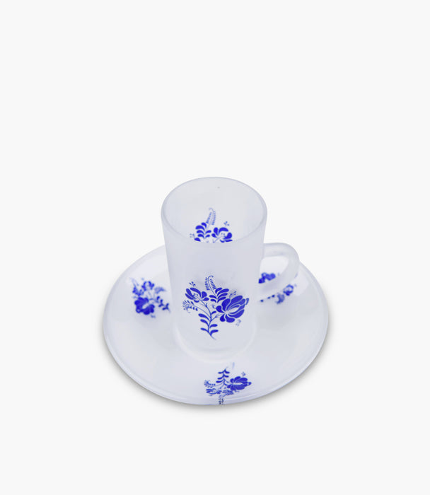 Flower Clear Sandblasted Frosted Tea Cup W/ Saucer Set of 6