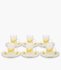Horse Clear Sandblasted Tea Cup W/Saucer Set of 6