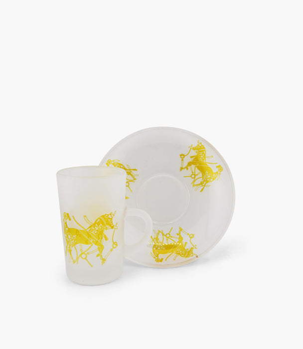 Horse Clear Sandblasted Tea Cup W/Saucer Set of 6