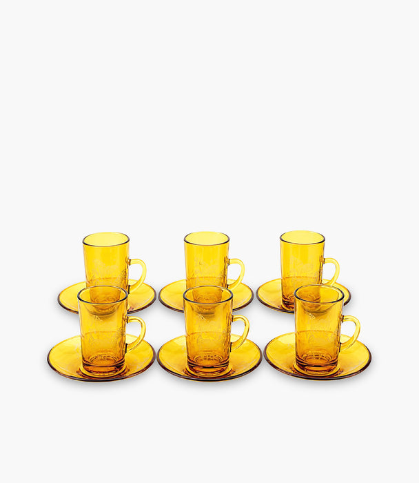 Horse Amber Sandblasted Tea Cup W/Saucer Set of 6