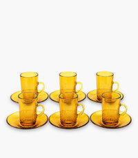 Horse Amber Sandblasted Tea Cup W/Saucer Set of 6