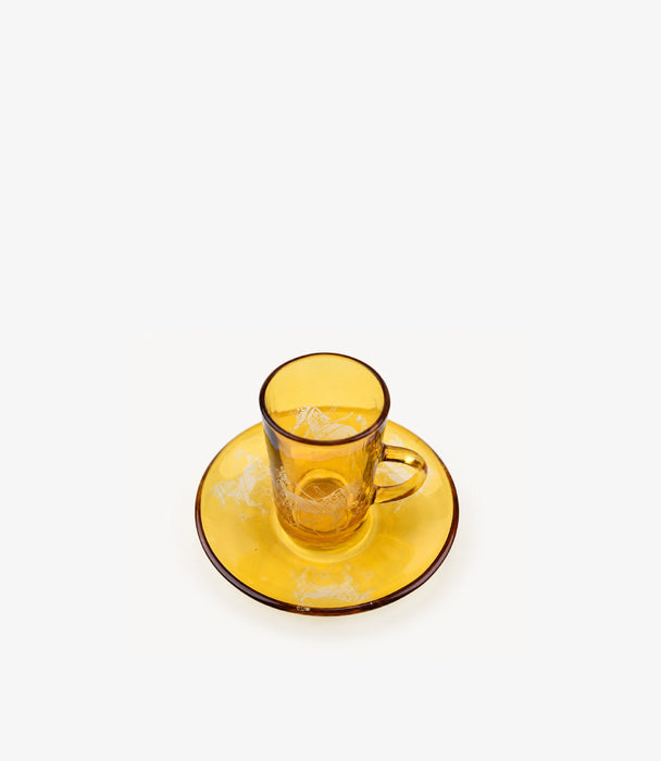 Horse Amber Sandblasted Tea Cup W/Saucer Set of 6